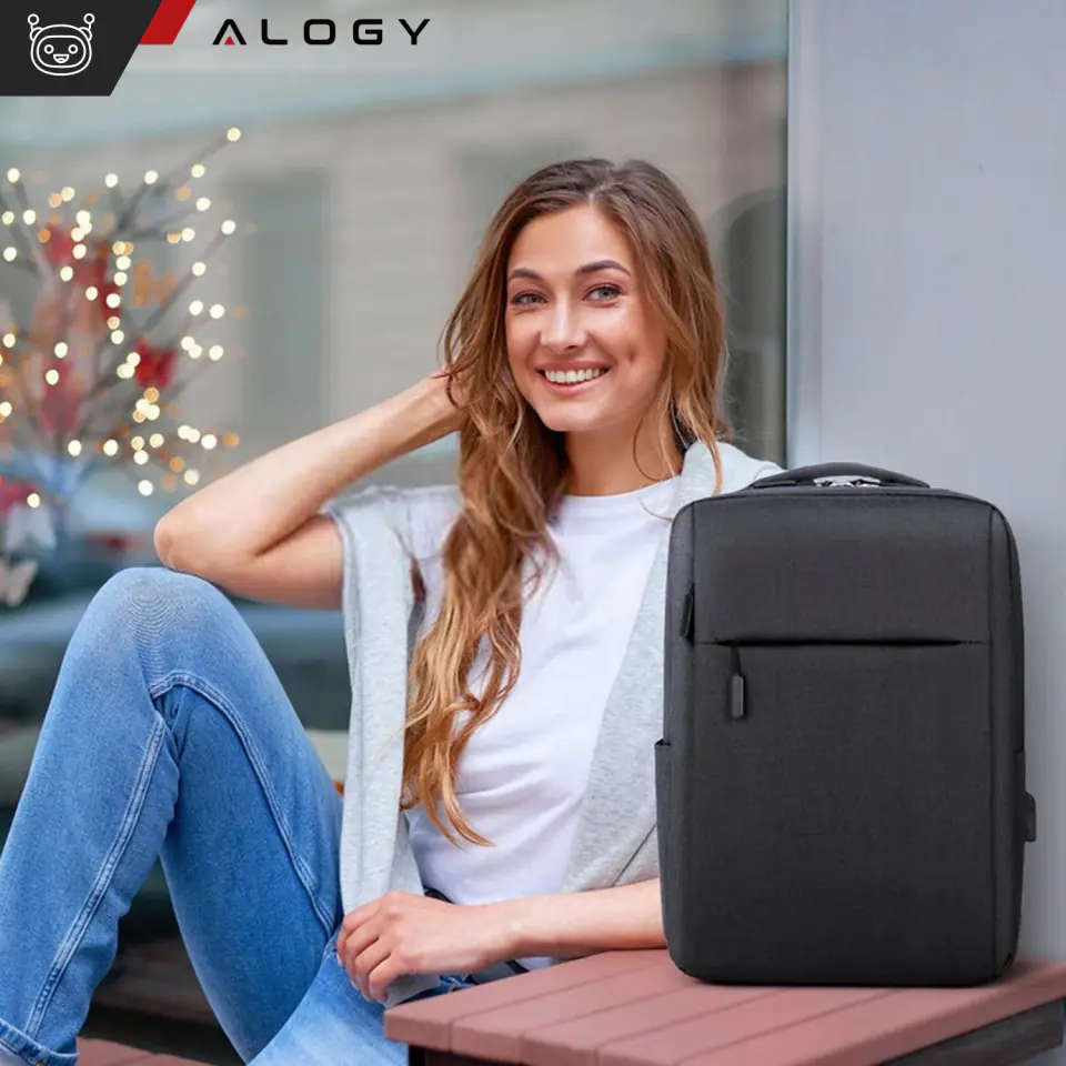 Plecak torba na laptopa 15,6" duży wodoodporny z portem USB Unisex 41x29x12cm do samolotu Alogy Backpack Czarny