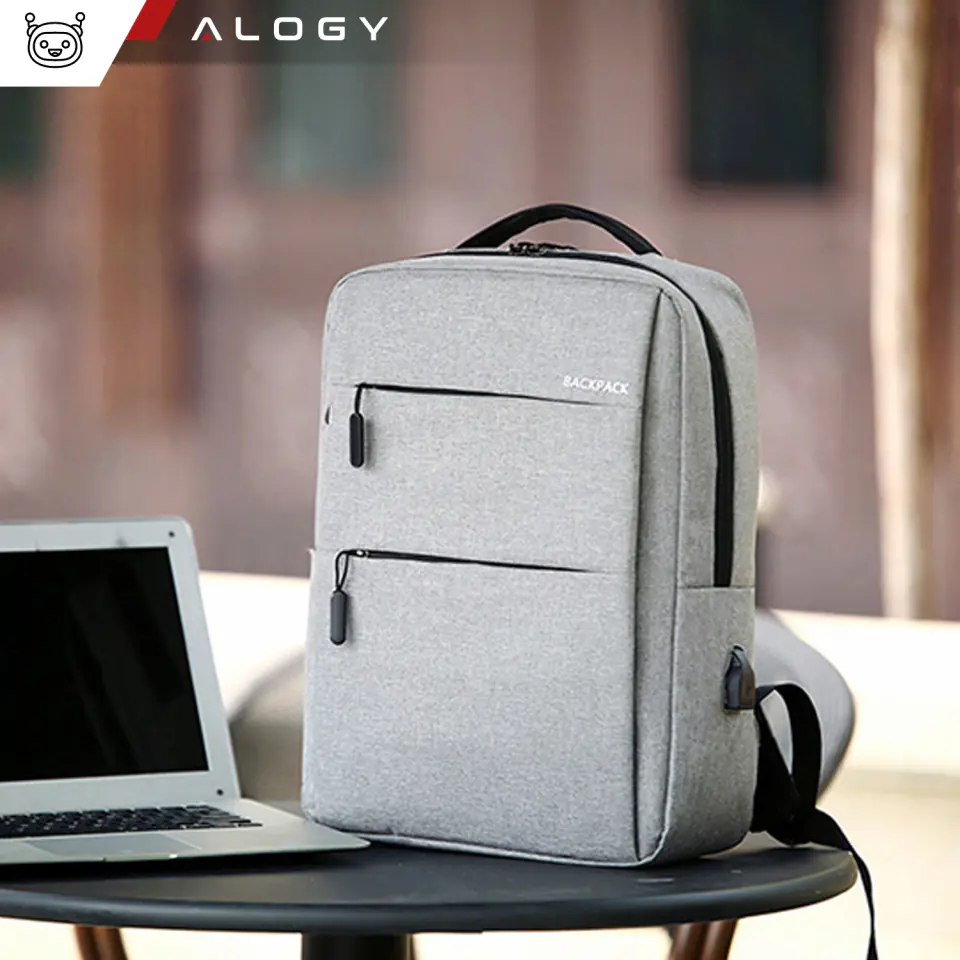 Plecak torba na laptopa 15,6" duży wodoodporny z portem USB Unisex 44x34x13cm do samolotu Alogy Backpack Szary