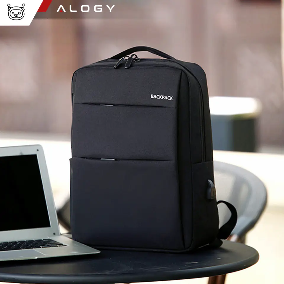Plecak torba na laptopa 15,6" duży wodoodporny z portem USB Unisex 44x34x13cm do samolotu Alogy Backpack Czarny