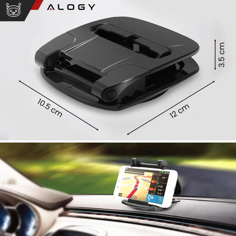 Uchwyt samochodowy na telefon gps kokpit deskę samochodu auta obrotowy 360 stopni do telefonu 6.5" Alogy Czarny