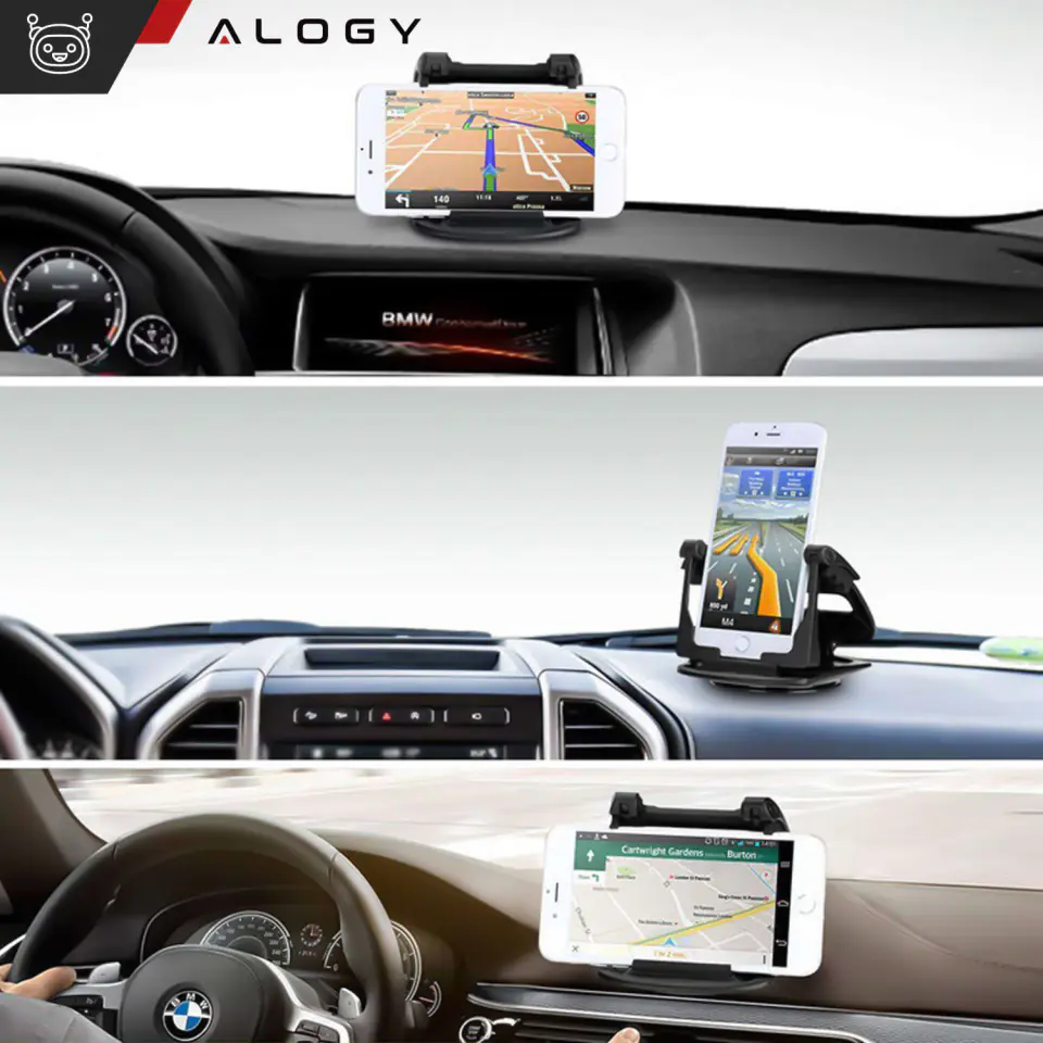 Uchwyt samochodowy na telefon gps kokpit deskę samochodu auta obrotowy 360 stopni do telefonu 6.5" Alogy Czarny