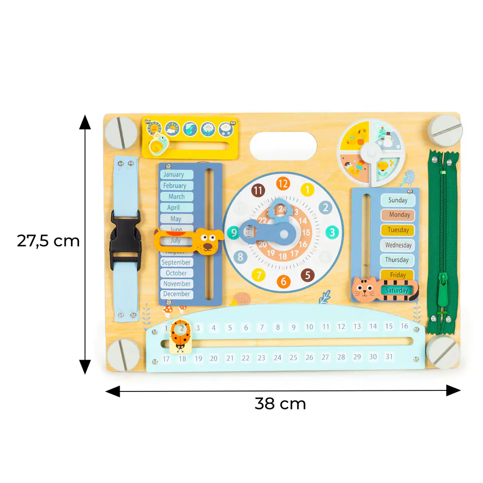 Dwustronna drewniana tablica sensoryczna manipulacyjna dla dzieci ECOTOYS