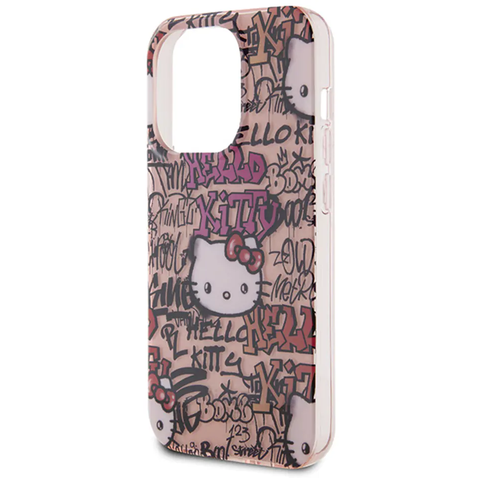 Oryginalne Etui APPLE IPHONE 15 PRO Hello Kitty Hardcase IML Tags Graffiti (HKHCP15LHDGPTP) różowe