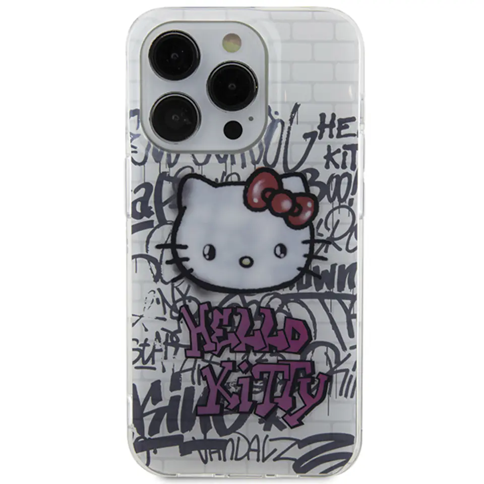 Oryginalne Etui IPHONE 14 PRO MAX Hello Kitty Hardcase IML Kitty On Bricks Graffiti (HKHCP14XHDGPHT) białe