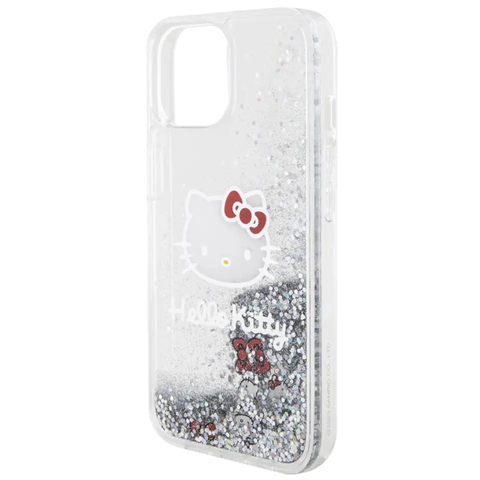 Oryginalne Etui IPHONE 13 / 14 / 15 Hello Kitty Hardcase Liquid Glitter Charms Kitty Head (HKHCP15SLIKHET) srebrne