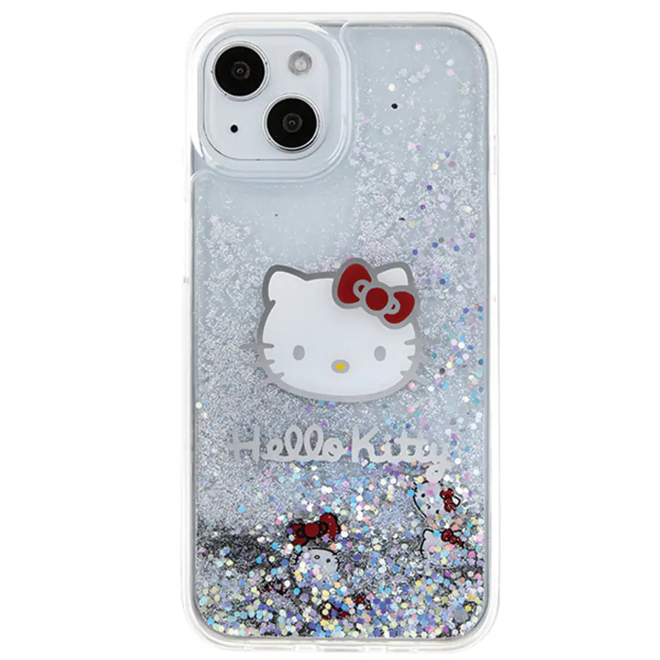 Oryginalne Etui IPHONE 13 / 14 / 15 Hello Kitty Hardcase Liquid Glitter Charms Kitty Head (HKHCP15SLIKHET) srebrne