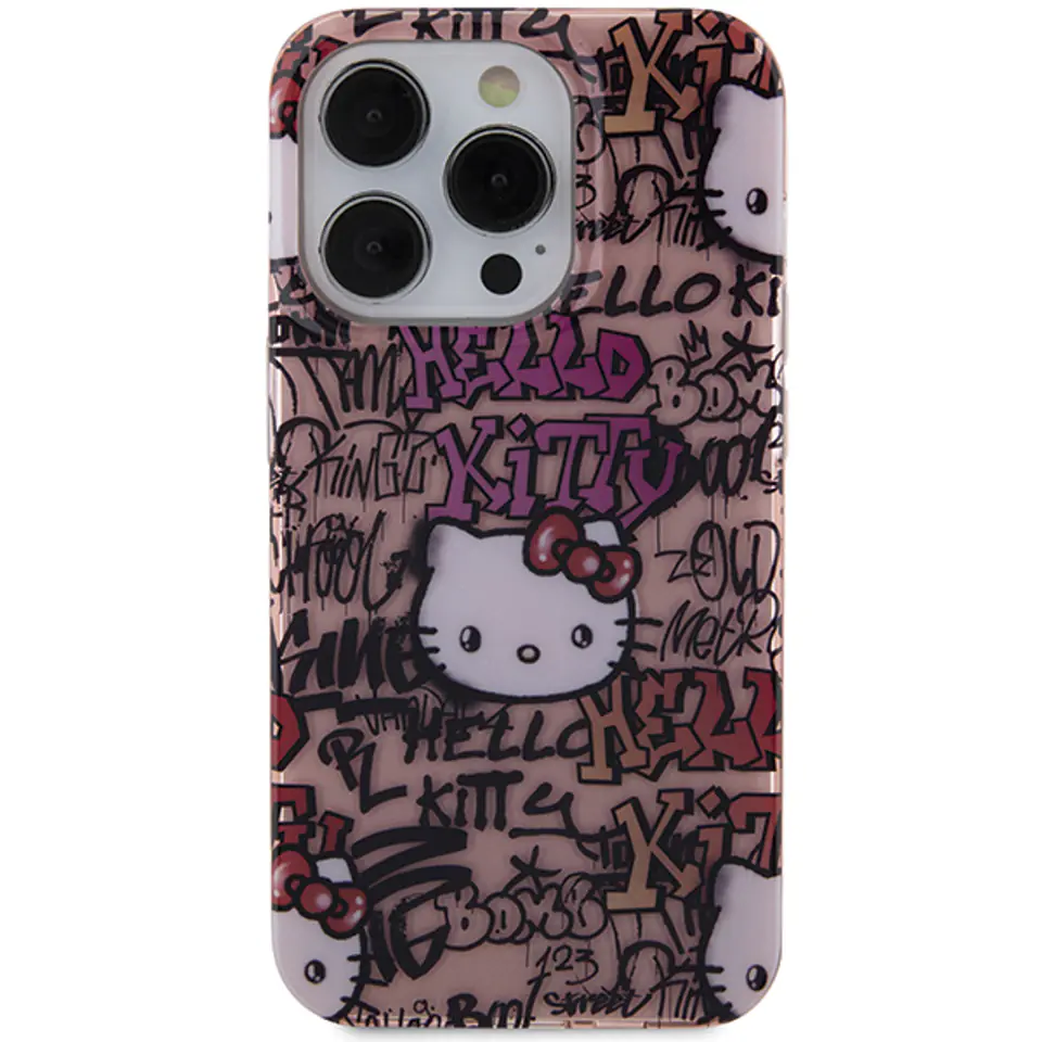 Oryginalne Etui APPLE IPHONE 15 PRO MAX Hello Kitty Hardcase IML Tags Graffiti (HKHCP15XHDGPTP) różowe