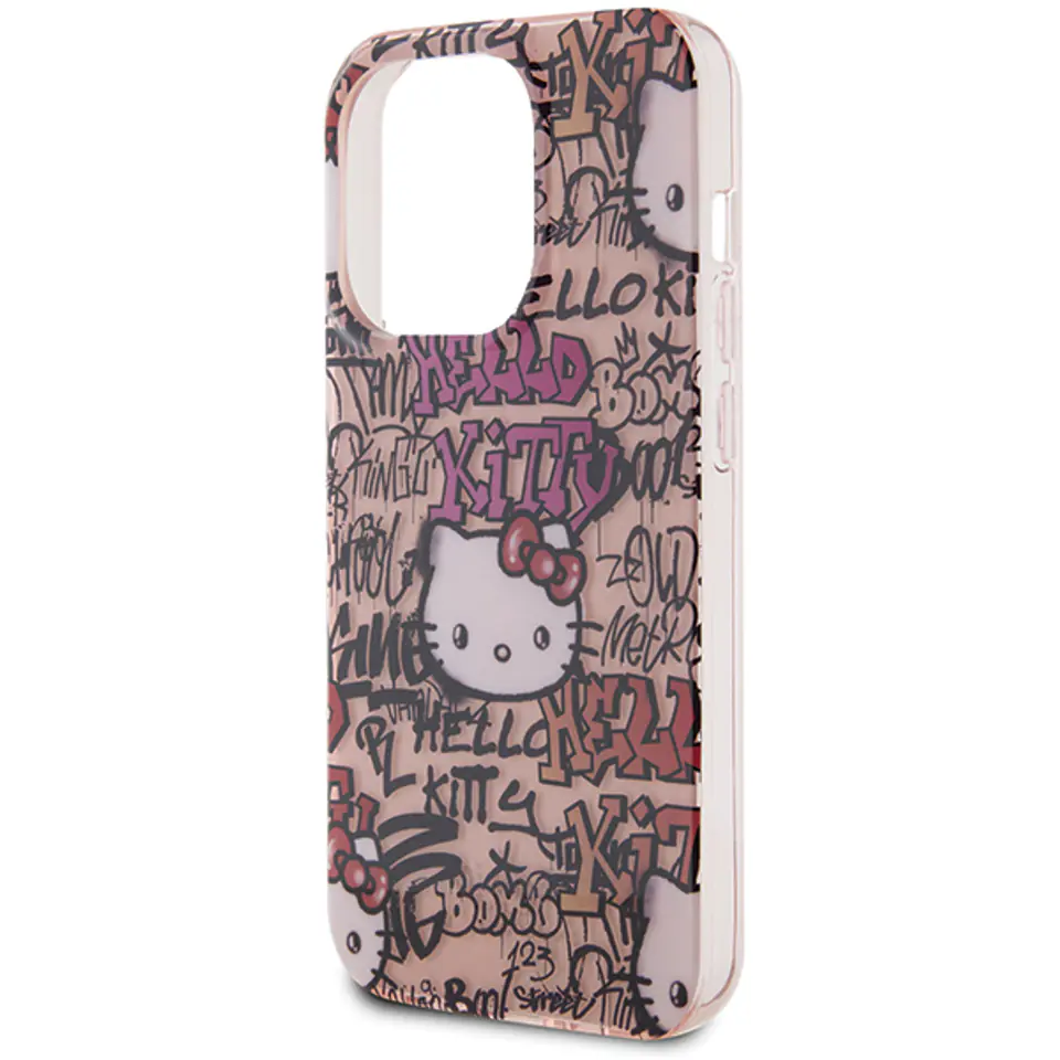 Oryginalne Etui APPLE IPHONE 15 PRO MAX Hello Kitty Hardcase IML Tags Graffiti (HKHCP15XHDGPTP) różowe