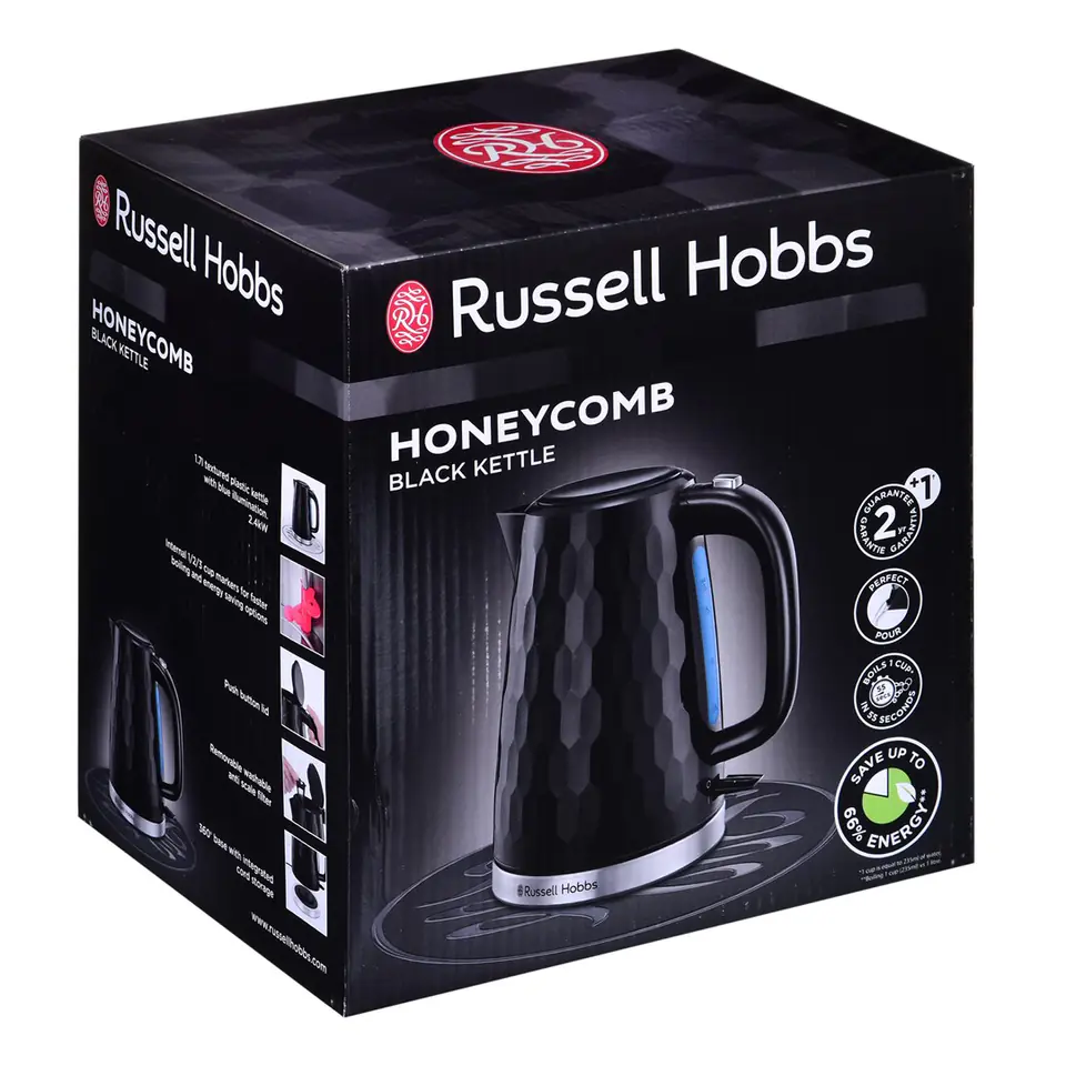 Russell Hobbs Honeycomb Black Plastic Kettle - 26051