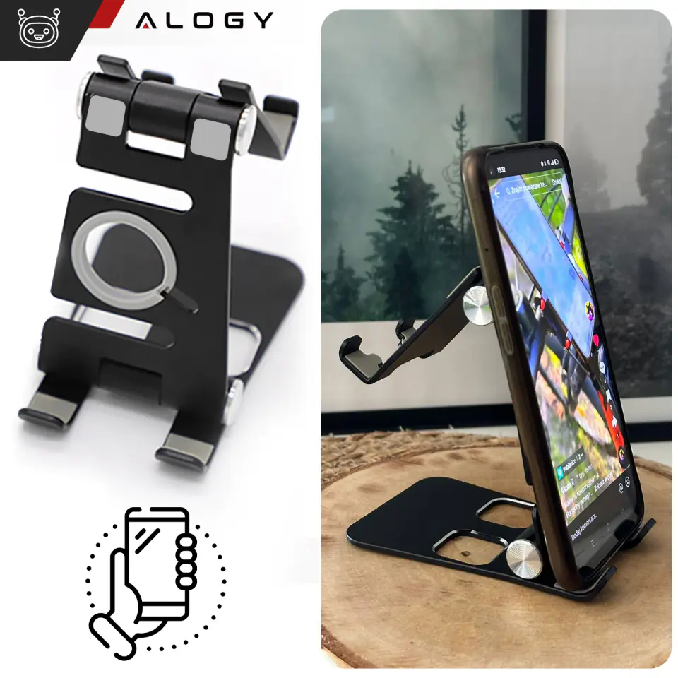 Uchwyt na telefon smartwatch tablet 11 stojak podstawka na biurko biurkowy solidny składany do telefonu tabletu Alogy Czarny