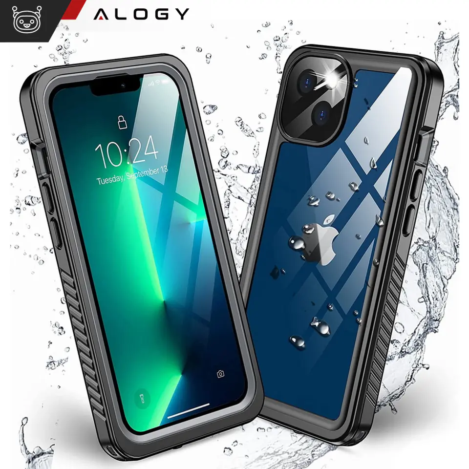 Etui wodoodporne do Apple iPhone 13 360 Alogy Pancerne Armor IP68 ze smyczką Czarne