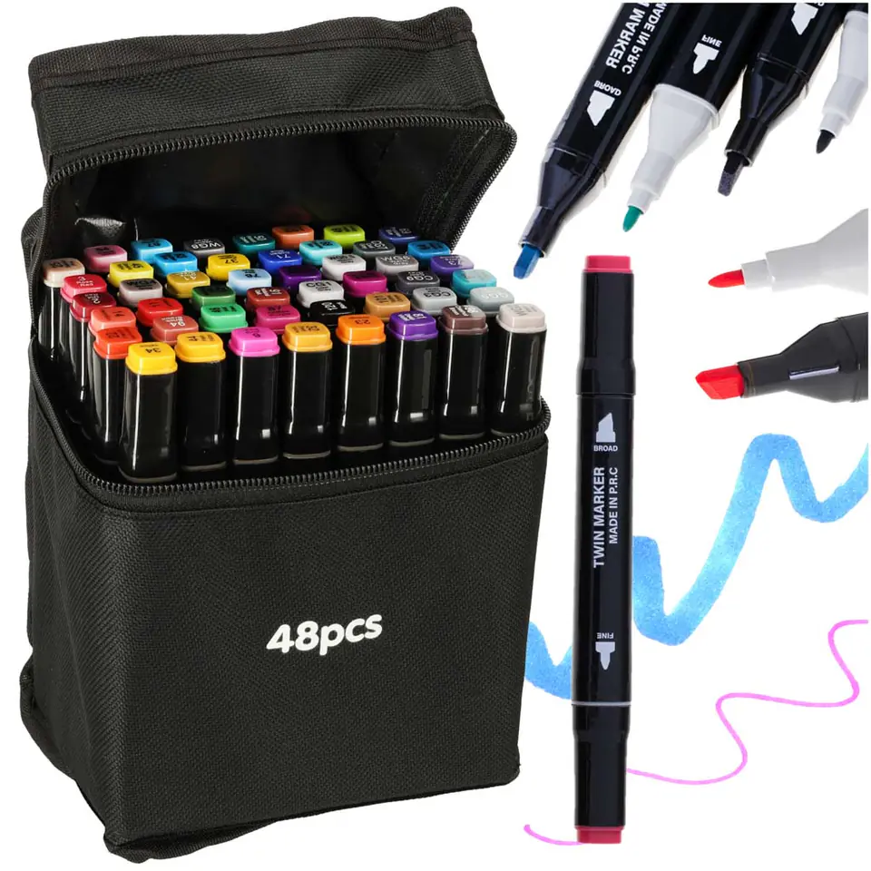 Double-sided alcohol markers in case 48 + stand