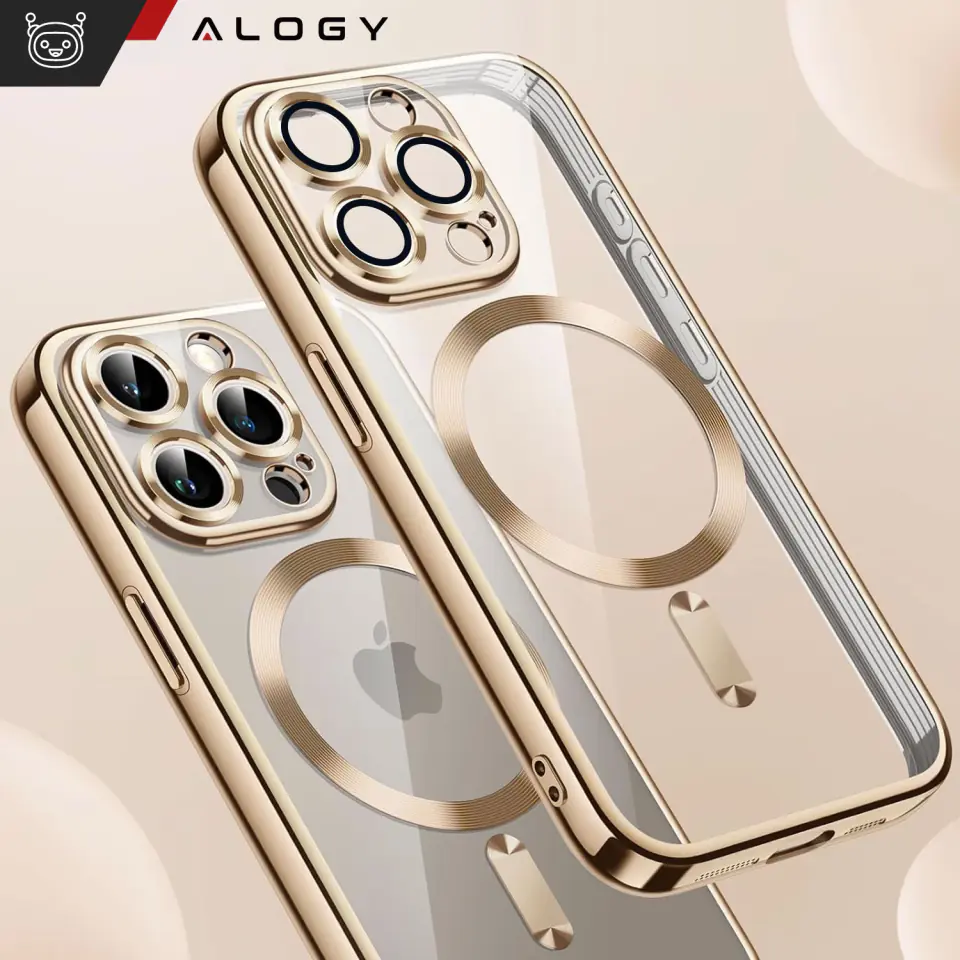 Etui MagSafe Case do iPhone 15 Pro Max Glamour Luxury obudowa Slim Ring Alogy Czarne przezroczyste