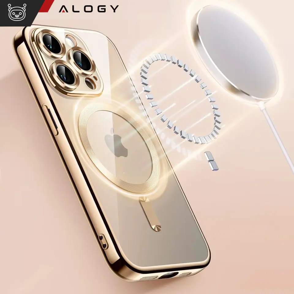 Etui MagSafe Case do iPhone 15 Pro Glamour Luxury obudowa Slim Ring Alogy Złote przezroczyste