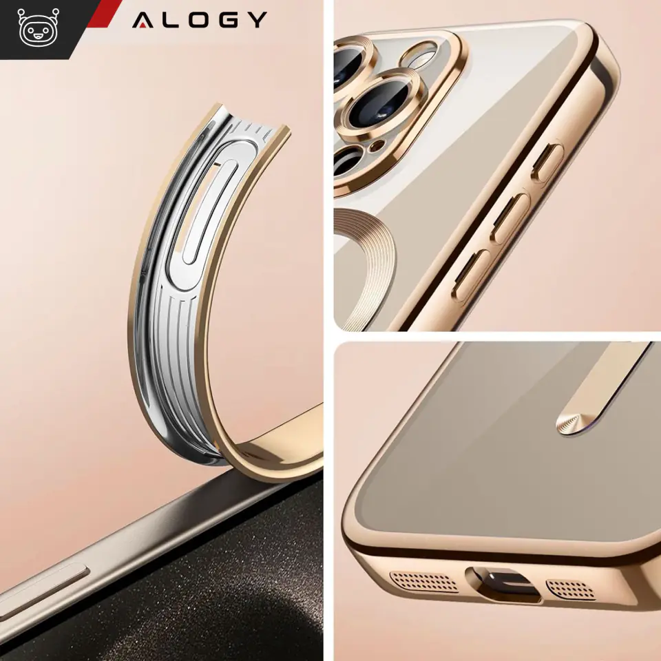 Etui MagSafe Case do iPhone 15 Pro Glamour Luxury obudowa Slim Ring Alogy Czarne przezroczyste