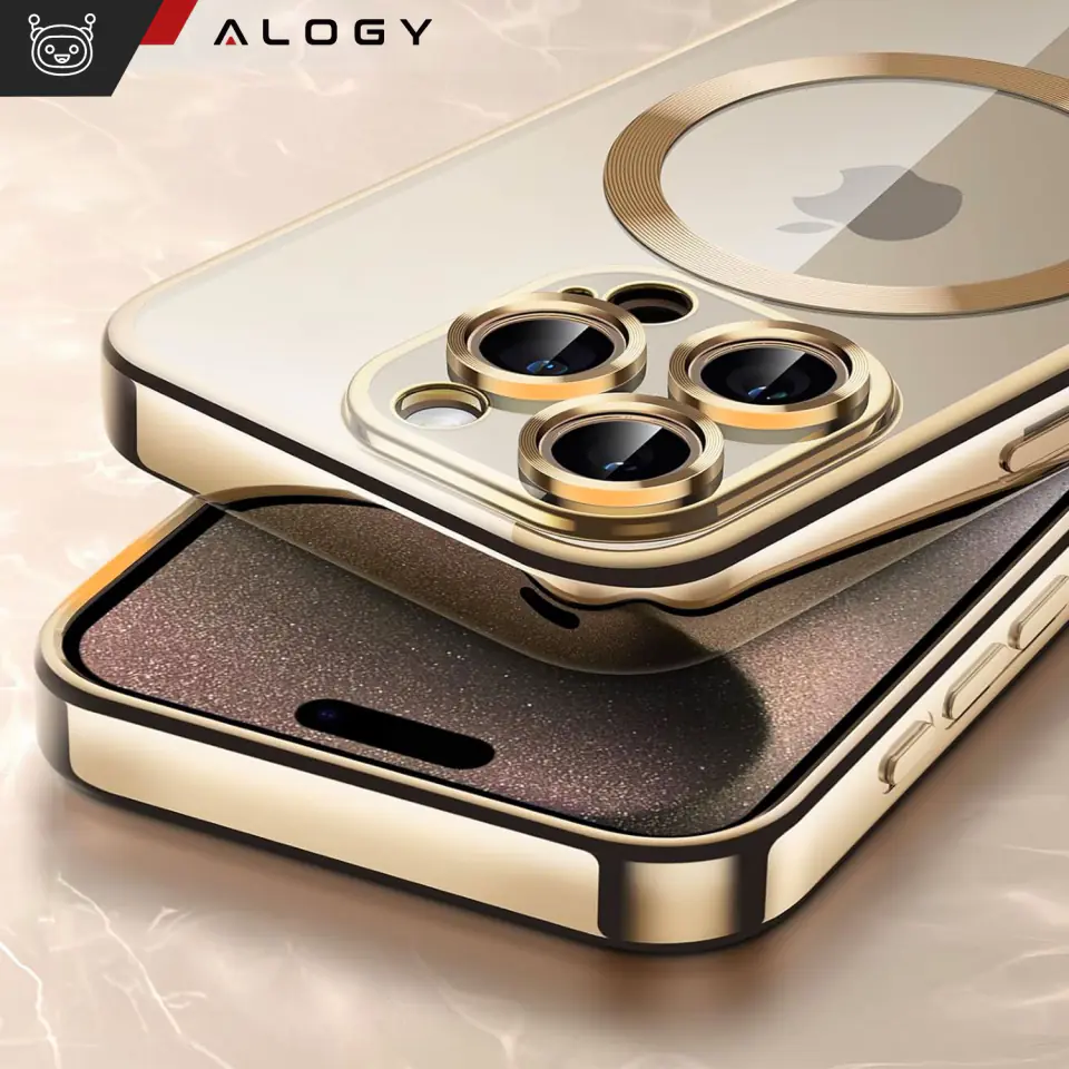 Etui MagSafe Case do iPhone 15 Pro Max Glamour Luxury obudowa Slim Ring Alogy Czarne przezroczyste