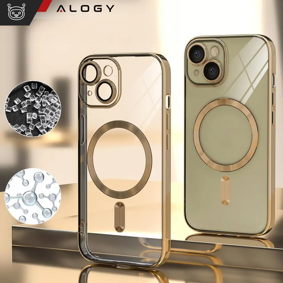 Etui MagSafe Case do iPhone 15 Plus Glamour Luxury obudowa Slim Ring Alogy Złoty przezroczysty
