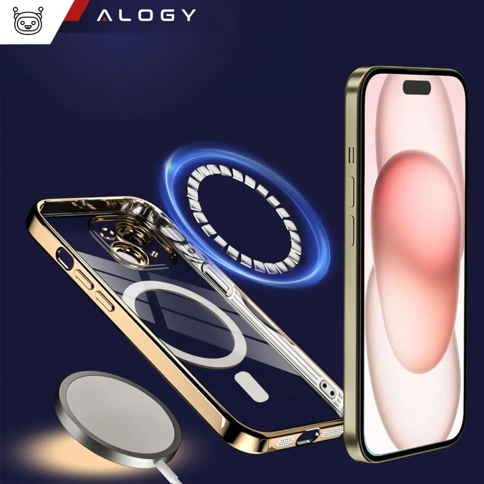 Etui MagSafe Case do iPhone 15 Plus Glamour Luxury obudowa Slim Ring Alogy Czarny przezroczysty