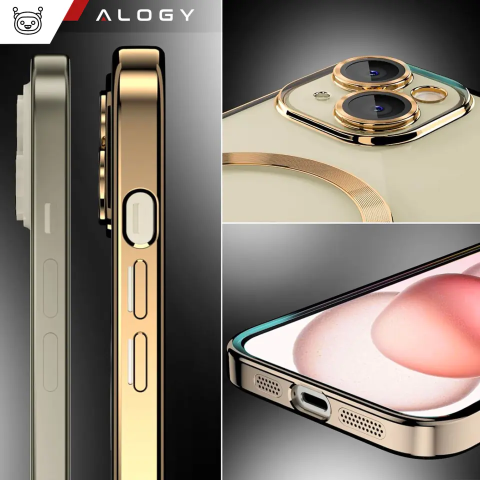 Etui MagSafe Case do iPhone 15 Plus Glamour Luxury obudowa Slim Ring Alogy Czarny przezroczysty