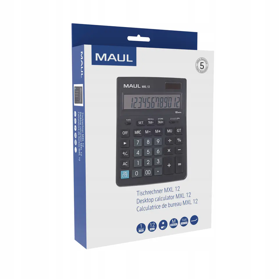 Kalkulator biurkowy BUSINESS MXL12 12-pozycyjny oblicznie podatku czarny 72670/90 ML MAUL