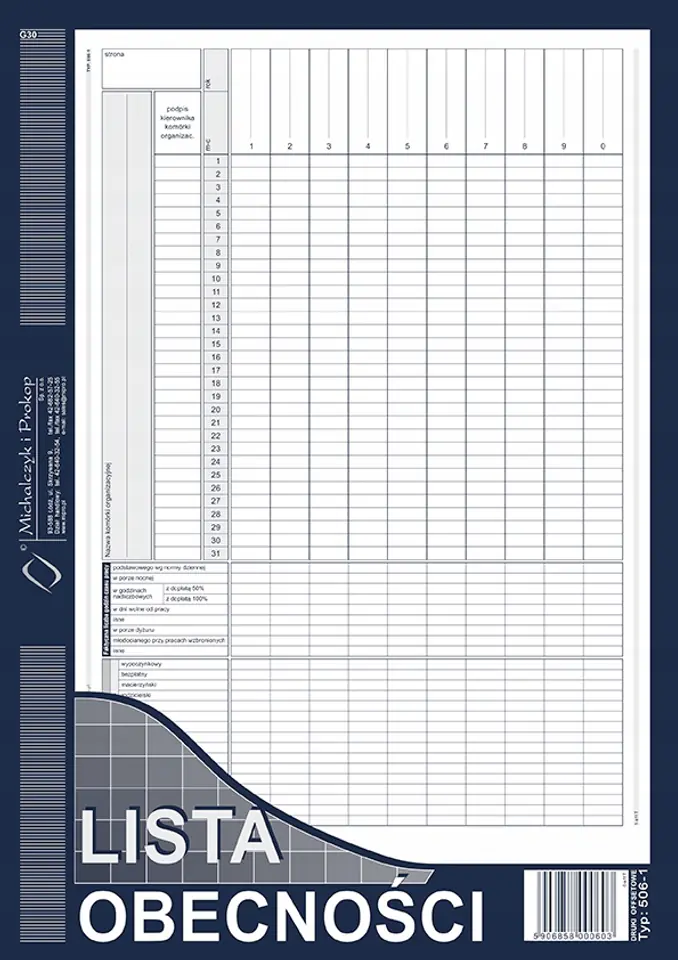 506-1 Lista obecności MICHALCZYK&PROKOP A4 40 kartek