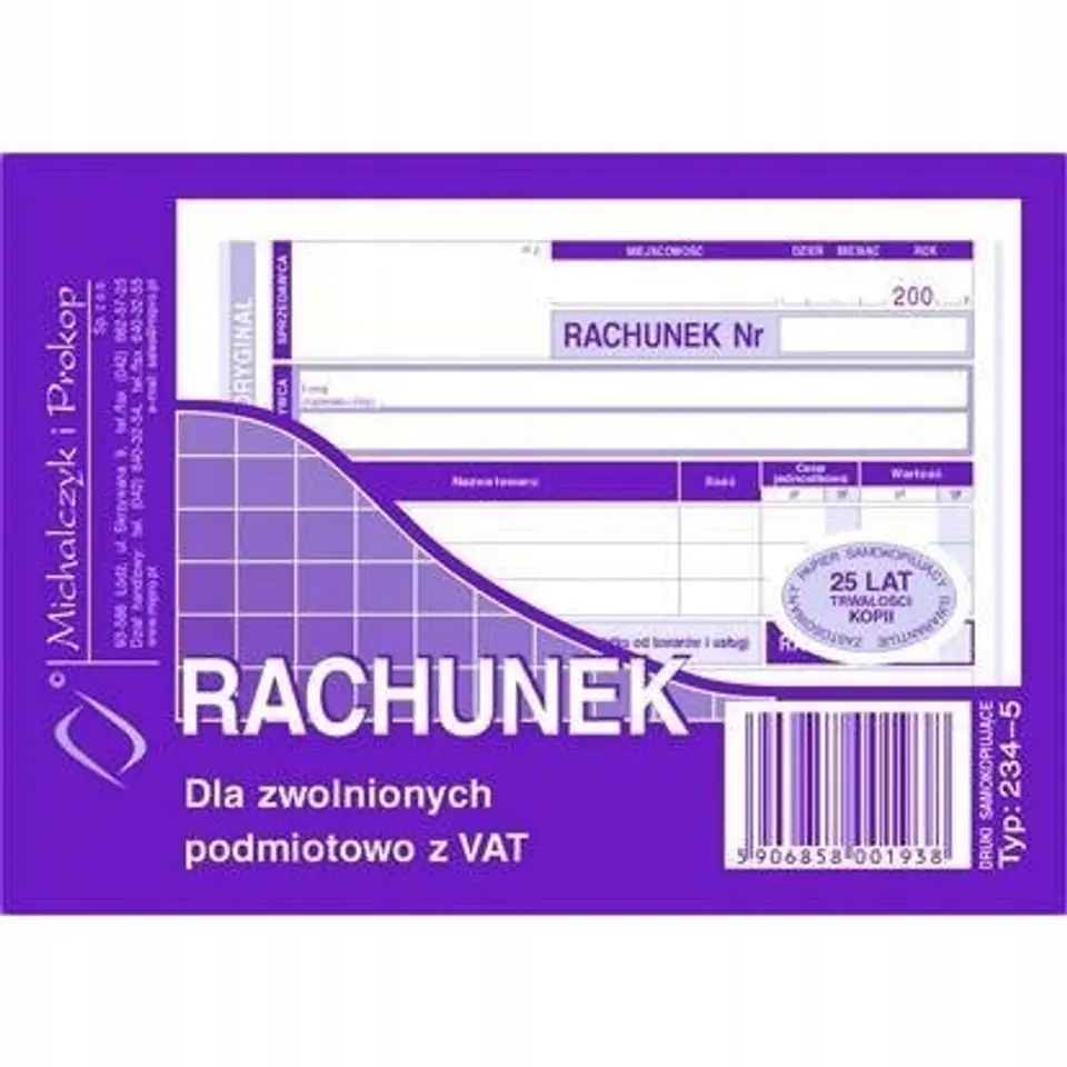 234-5 Rachunek A6 (poziom) ory.+kop. 80k Michalczyk i Prokop