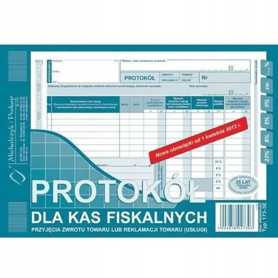 173-3E Protokół dla kas fiskalnych (zwro t/reklamacja) Michalczyk i Prokop