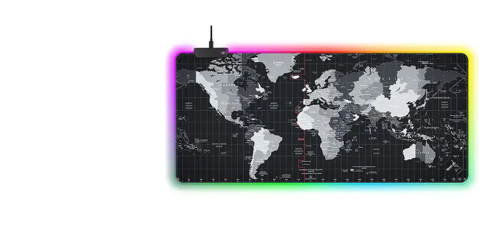 Podkładka pod mysz mata na biurko do gier RGB duża XXL 80x30cm Mapa świata