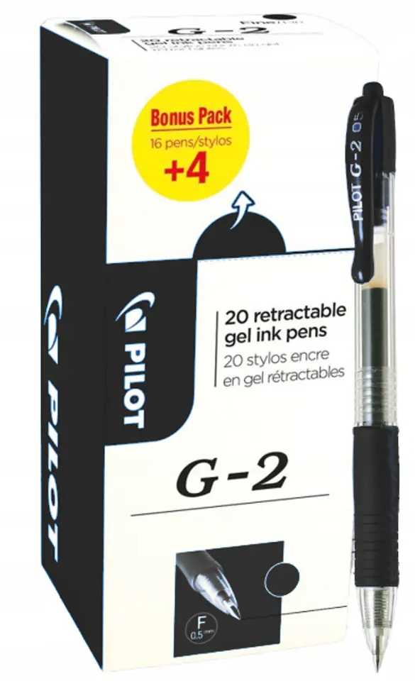 Pióro żelowe G2 bonus pack 16+ 4 gratis czarny PILOT PIBLG2-B-BOX-20