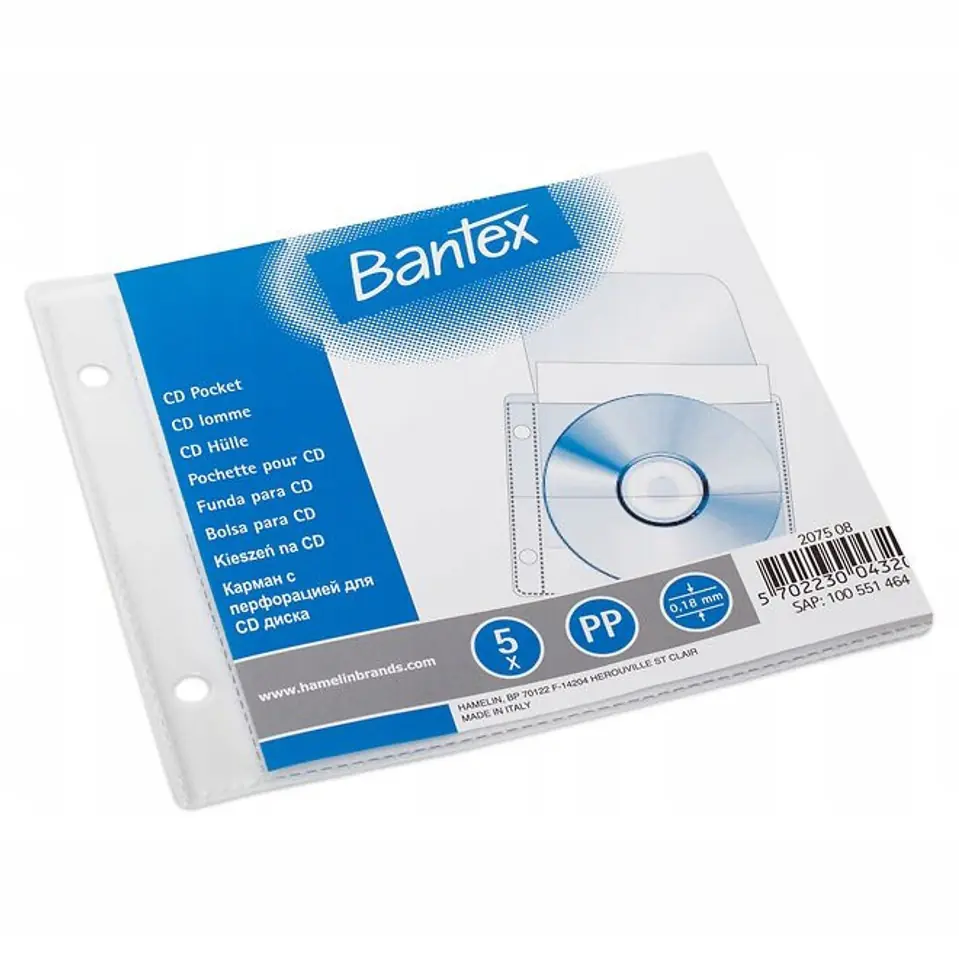 Koszulka groszkowa na 1CD/DVD, w folii (5szt) 100551464 BANTEX