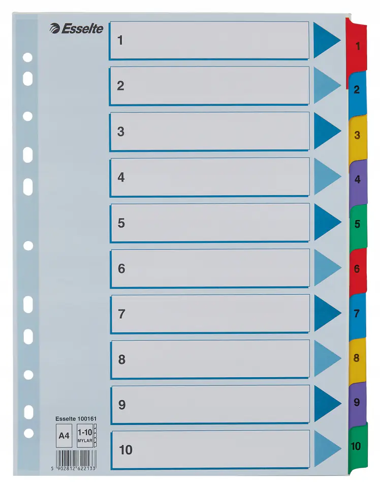 Przekładki kartonowe MYLAR A4 1-10 białe 100161 ESSELTE