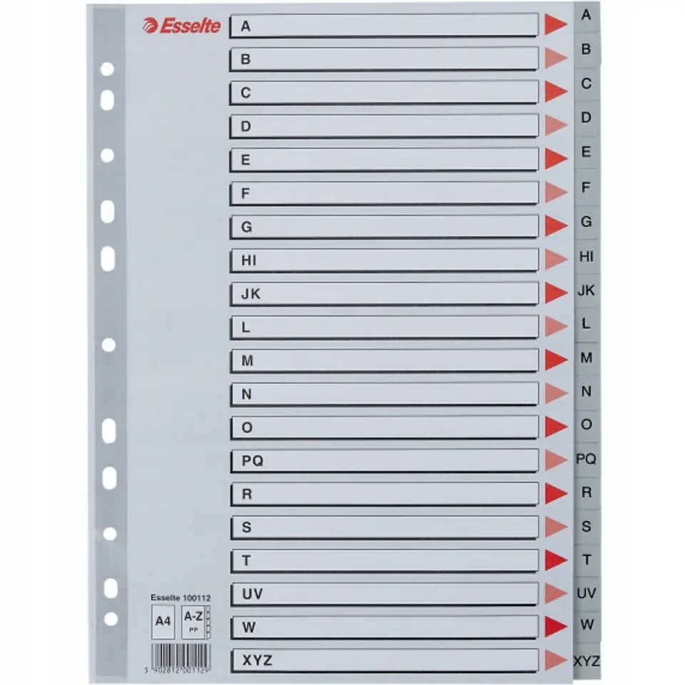 Przekładki plastikowe szare PP A4 A-Z alfabetyczne 100112 ESSELTE