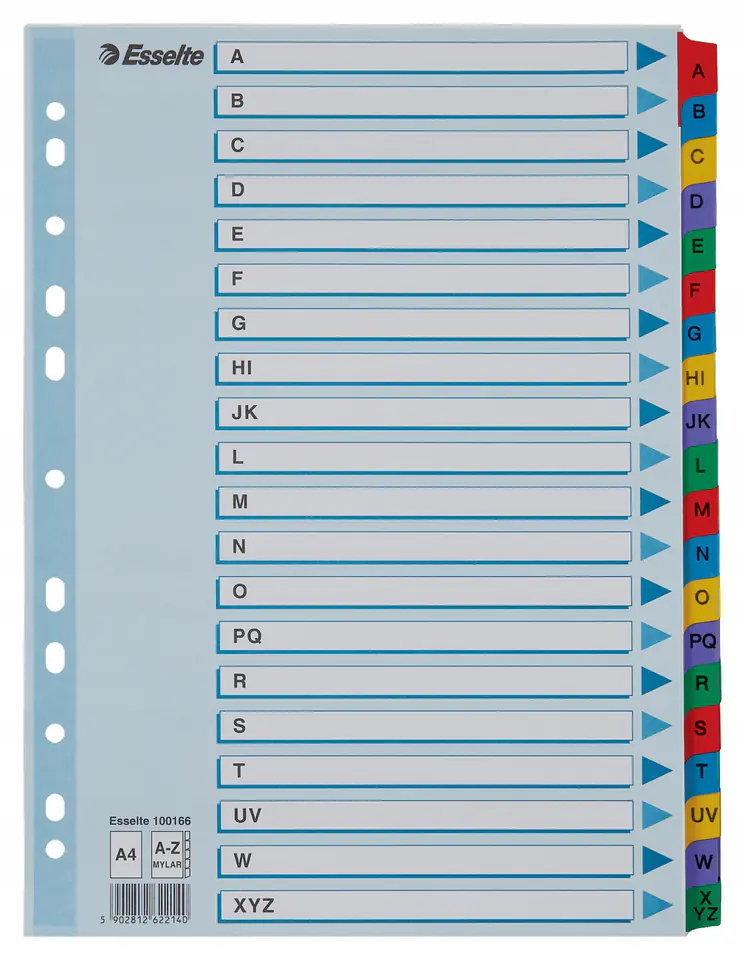 Przekładki kartonowe MYLAR A4 A-Z białe 100166 ESSELTE