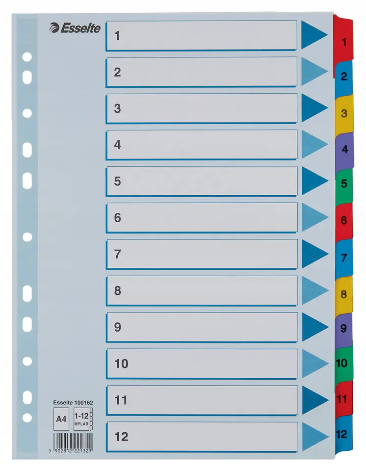 Przekładki kartonowe MYLAR A4 1-12 białe 100162 ESSELTE