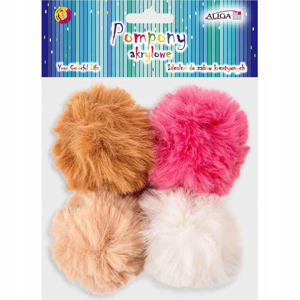 Pompony z zawieszką mix 7cm (4 szt.) POM-6033 ALIGA