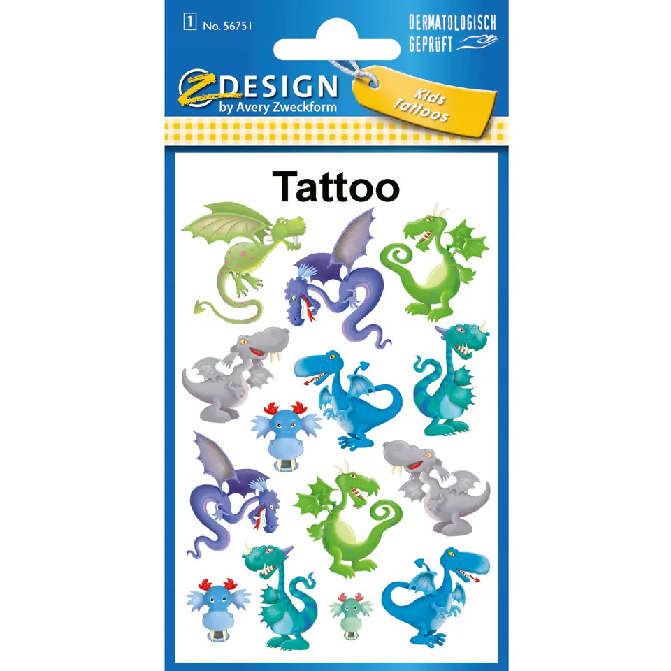 Naklejki tatuaże dla dzieci SMOKI 56751 Z-DESIGN KIDS TATTOO AVERY ZWECKFORM