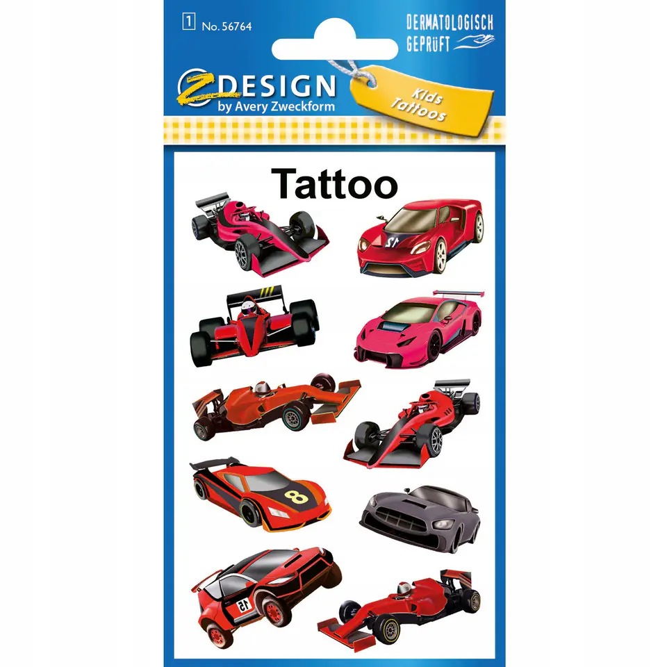 Naklejki tatuaże dla dzieci WYŚCIGÓWKI 56764 Z-DESIGN KIDS TATTOO AVERY ZWECKFORM