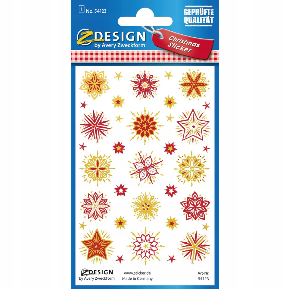 Foil stickers with transparent background - golden-red stars Z-Design 54123  AVERY ZWECKFORM