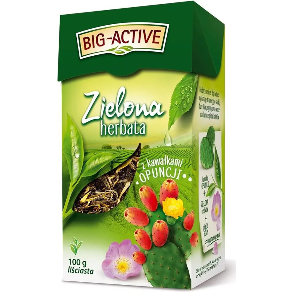 Herbata BIG-ACTIVE zielona liściasta 100g z kawałkami OPUNCJI
