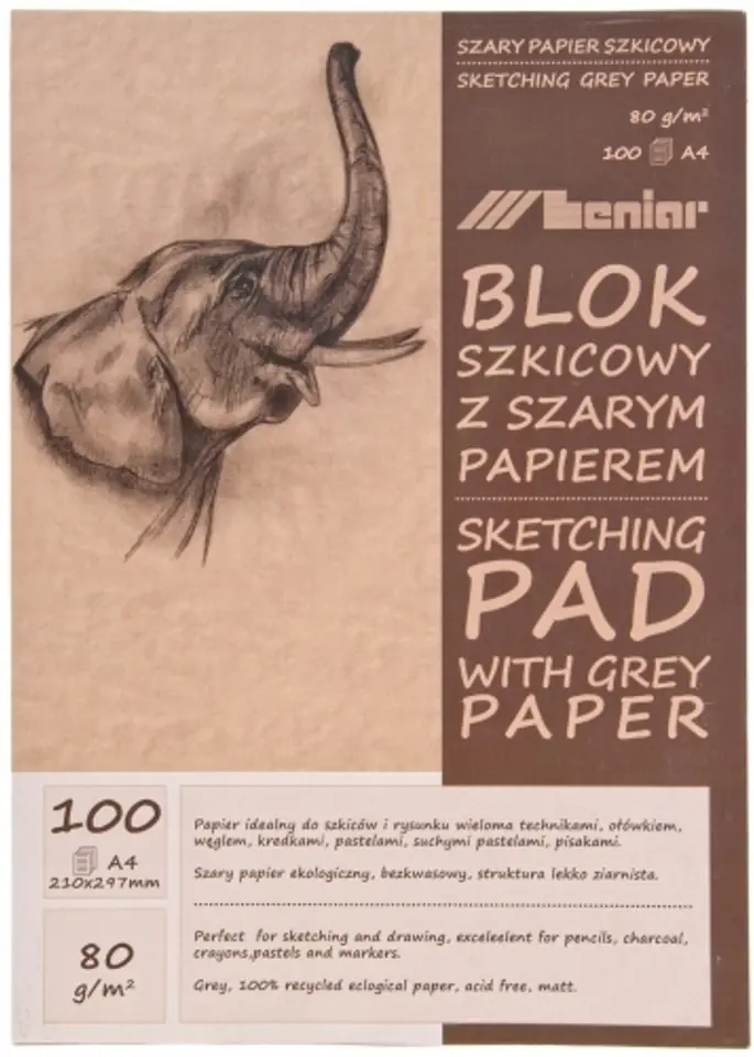 Blok szkicownik A4 100k 80g papier szary 90853 LENIAR