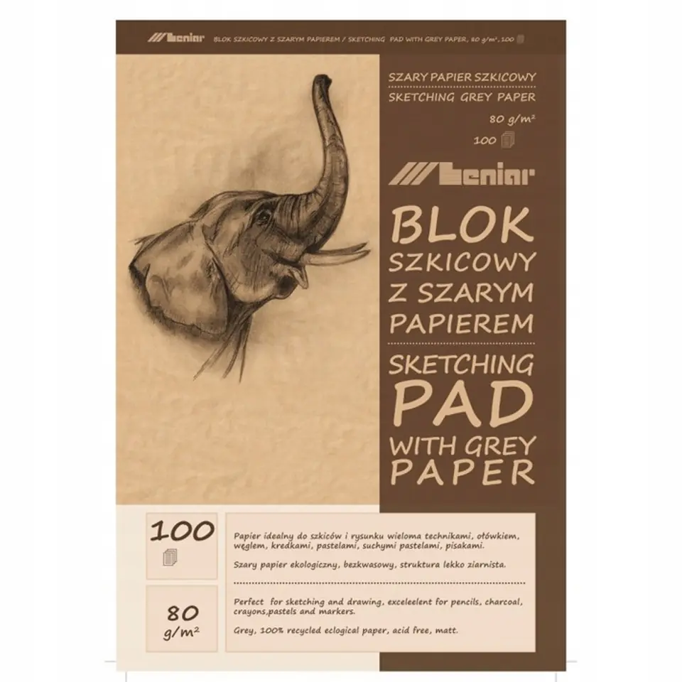 Blok szkicownik A3 100k 80g papier szary 90854 LENIAR