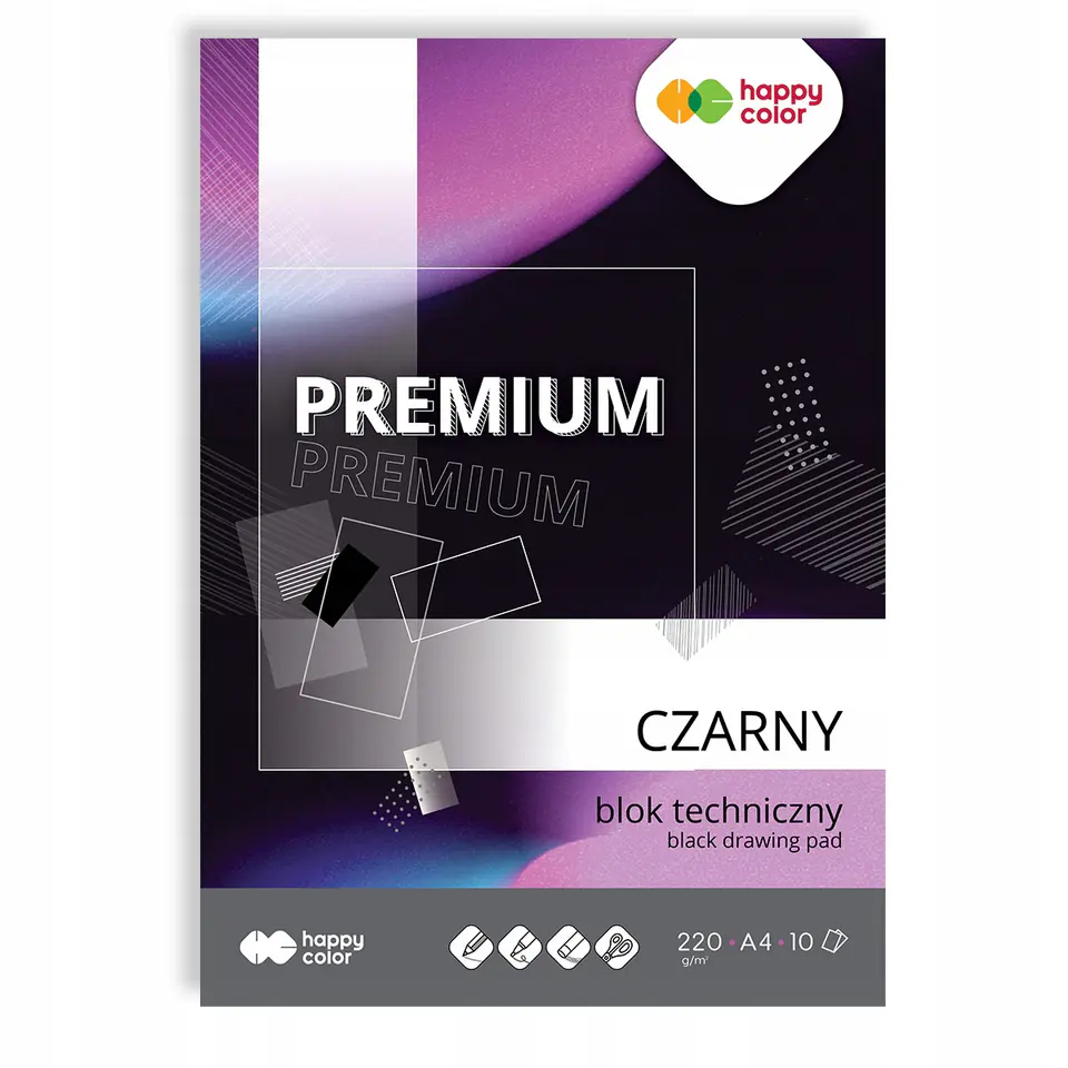 Blok techniczny A4 10k 220g czarny PREMIUM HA 3722 2030-9 HAPPY COLOR