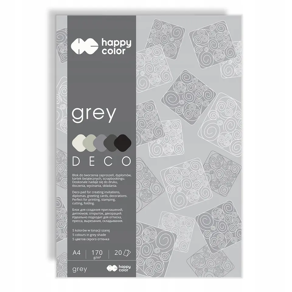 Blok A4 20k 170g 5 kolorów DECO GREY HA 3717 2030-082 HAPPY COLOR