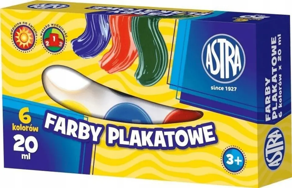 Farby plakatowe szkolne 6 kolorów 20ml zestaw 301109001 ASTRA
