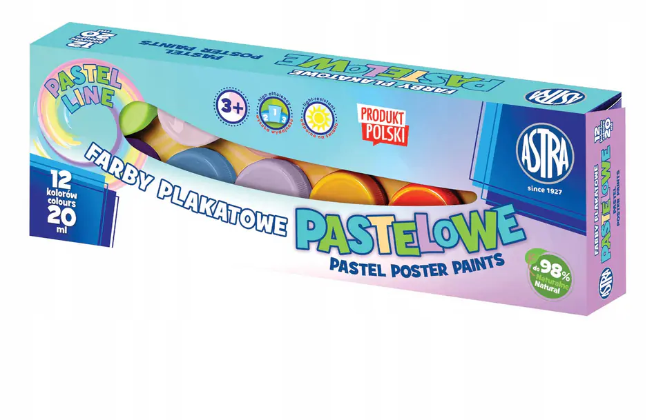 Farby plakatowe pastelowe 12 kolorów 20 ml zestaw 301118001 ASTRA