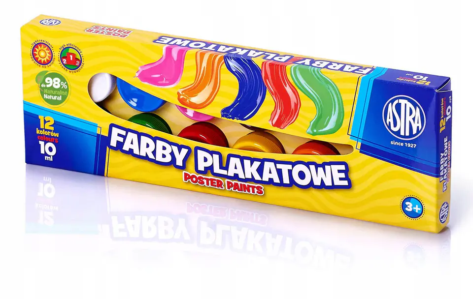 Farby plakatowe zestaw 12 kolorów 10ml szkolne 83115902 ASTRA