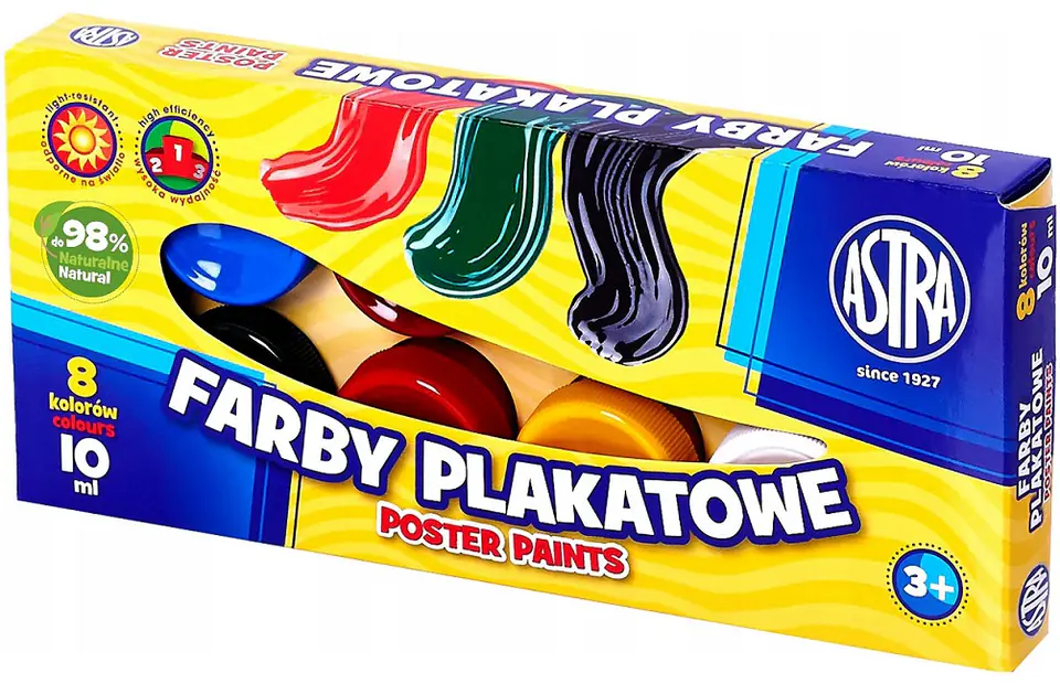 Farby plakatowe szkolne 8 kolorów 10ml zestaw 83113901 ASTRA
