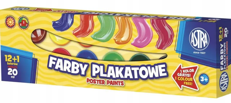 Farby plakatowe 13 kolorów - 20 ml 12+1 kolor 301115005 ASTRA