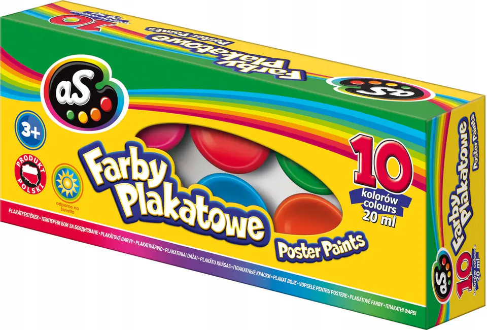Farby plakatowe szkolne 10 kolorów 20ml zestaw AS 301219003 ASTRA