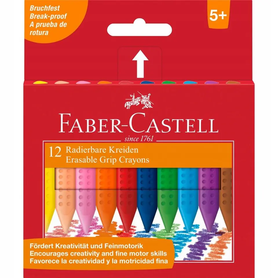 Kredki świecowe GRIP trójkątne 12 kolorów FABER-CASTELL 122520 FC